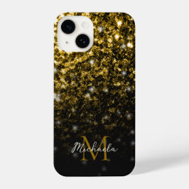 Bronze bruin koper faux glitter sparken Monogram iPhone 14 Hoesje