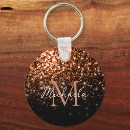 Bronze bruin koper faux glitter sparken Monogram Sleutelhanger