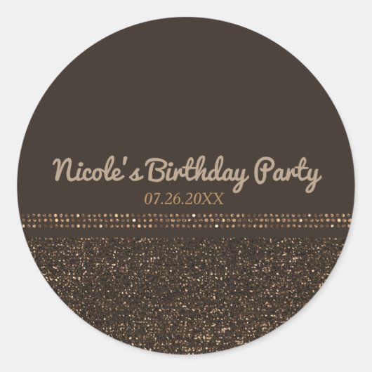 Bronze Bruine Chic Glitter Glam Feest Favor Ronde Sticker (Voorkant)