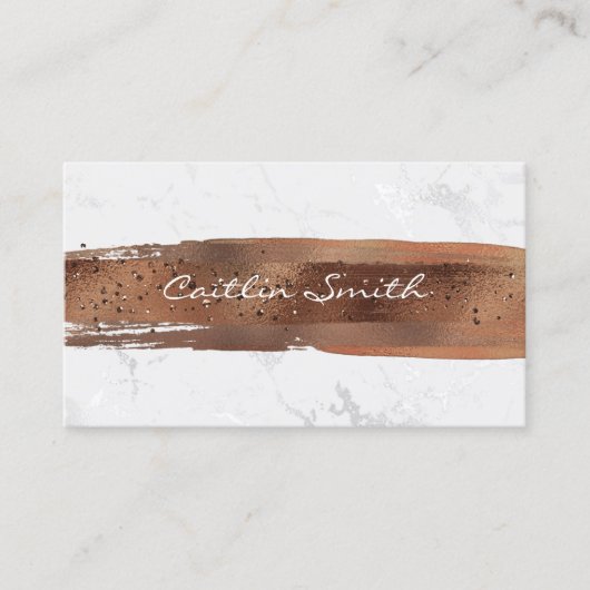 Bronze Brush Stroke Zilver Wit Folie Marmer Visitekaartje (Voorkant)