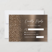 Bronze Brushed Metal Glitter Script Wedding RSVP Kaartje (Voorkant)