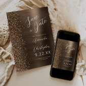 Bronze Brushed Metal Script Save the Date Aankondiging