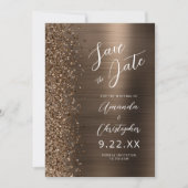 Bronze Brushed Metal Script Save the Date Aankondiging (Voorkant)