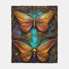 Bronze Butterflies op Aqua Blue Fleece Deken