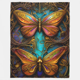 Bronze Butterflies op Aqua Blue Fleece Deken