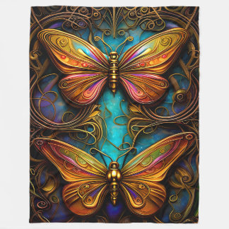 Bronze Butterflies op Aqua Blue Fleece Deken