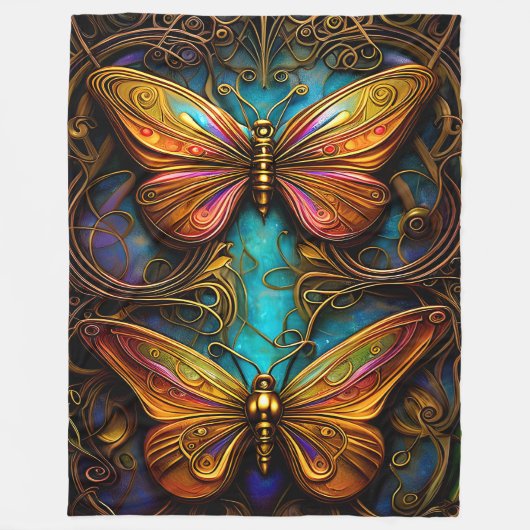 Bronze Butterflies op Aqua Blue Fleece Deken (Voorkant)