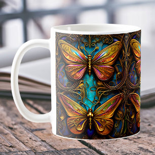 Bronze Butterflies op Aqua Blue Koffiemok