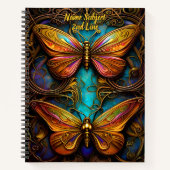 Bronze Butterflies op Aqua Blue Notitieboek (Voorkant)