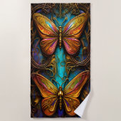 Bronze Butterflies op Aqua Blue Strandlaken (Voorkant)