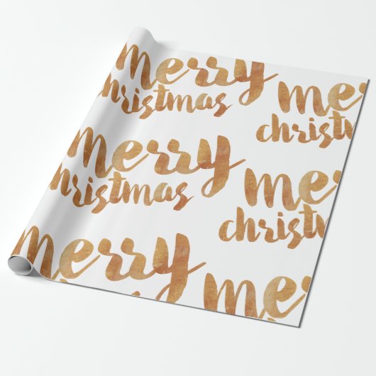 Bronze Calligraphy Merry Kerstry Cadeaupapier (Uitgerold)