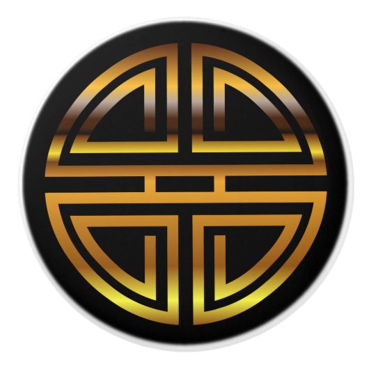 Bronze Classic Chinese Longevity Round Motif Keramische Knop (Voorkant)