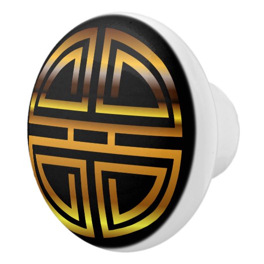 Bronze Classic Chinese Longevity Round Motif Keramische Knop (Rechts)