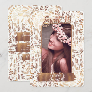 Bronze Copper Foil Modern Sweet 16 Birthday Foto Kaart