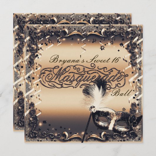 Bronze & Cream Masquerade Masker Elegant Ball Part Kaart (Voorkant / Achterkant)