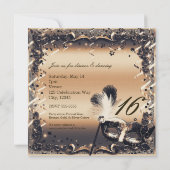 Bronze & Cream Masquerade Masker Elegant Ball Part Kaart (Achterkant)