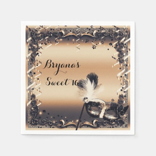 Bronze & Cream Masquerade Masker Elegant Ball Part Servetten (Voorkant)