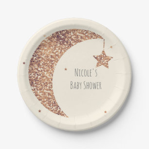 Bronze Cream Moon & Stars Baby Shower Papieren Bordje