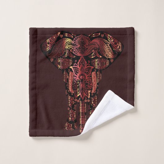 Bronze & Donkere maroon Elephants Bad Handdoek (Wasdoekje)