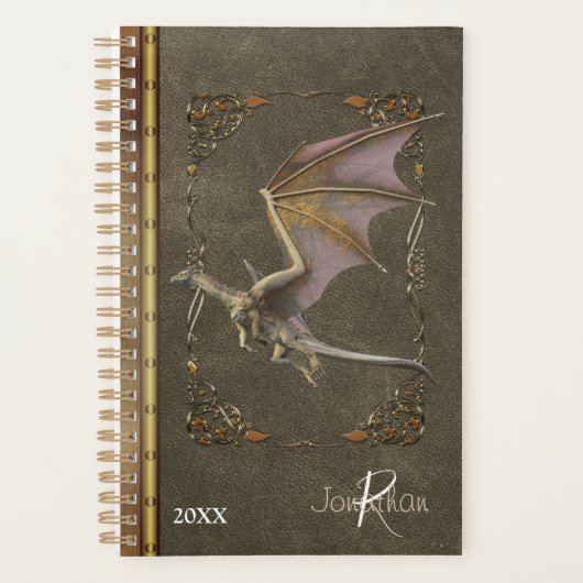 Bronze Dragon Distressed Antiek Leather Look Planner (Voorkant)