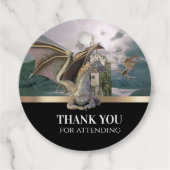 Bronze Dragon Medieval Castle Metallic Birthday Bedankjes Labels (Voorkant)