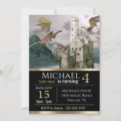 Bronze Dragon Medieval Castle Metallic Birthday Kaart (Voorkant)