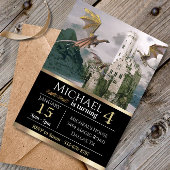 Bronze Dragon Medieval Castle Metallic Birthday Kaart