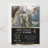 Bronze Dragon Medieval Castle Metallic Birthday Kaart (Voorkant)