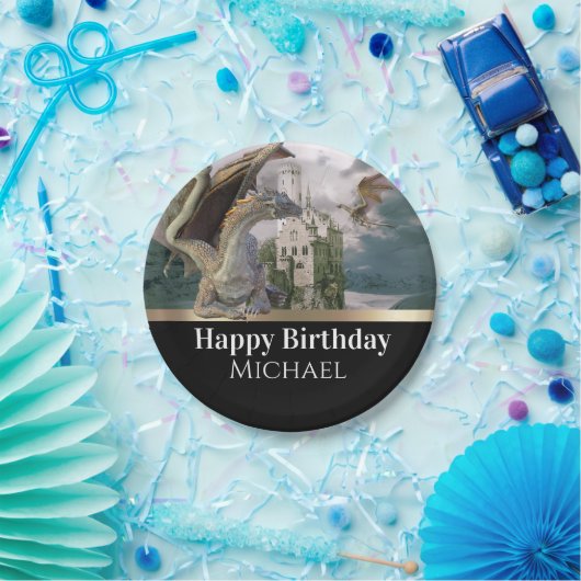 Bronze Dragon Medieval Castle Metallic Birthday Papieren Bordje (Feest)