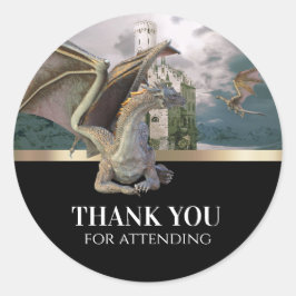 Bronze Dragon Medieval Castle Metallic Birthday Ronde Sticker