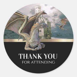 Bronze Dragon Medieval Castle Metallic Birthday Ronde Sticker