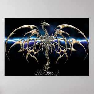Bronze Dragon op Lightning Sky Poster