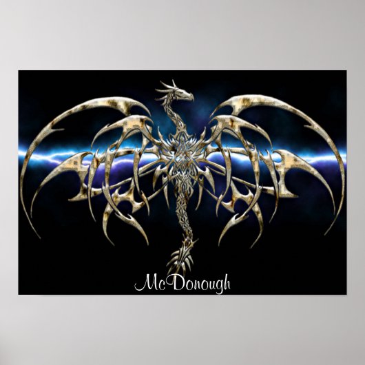 Bronze Dragon op Lightning Sky Poster (Voorkant)