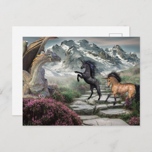 Bronze Dragon Unicorn Fantasy Briefkaart (Voorkant / Achterkant)