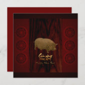 Bronze Drums Pig Jaar Vietnamese vierkant Uitnodig Kaart (Voorkant / Achterkant)