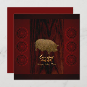 Bronze Drums Pig Jaar Vietnamese vierkant Uitnodig Kaart