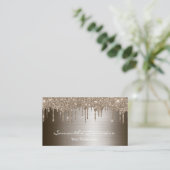 Bronze Druppels Metaal Elegant Aanpassen Glitter Visitekaartje (Staand voorkant)