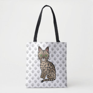 Bronze Egyptian Mau Cute Cartoon Cat & Paws Tote Bag