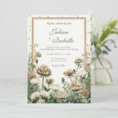 Bronze Emerald Watercolor Astrantia Wedding Kaart (Staand voorkant)