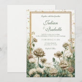Bronze Emerald Watercolor Astrantia Wedding Kaart (Voorkant / Achterkant)