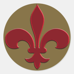 Bronze en Deep Red Fleur de Lis Holiday Kaarten Ronde Sticker