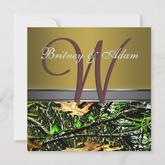 Bronze en Mossy Green Camo Wedding Invitations Kaart (Voorkant)