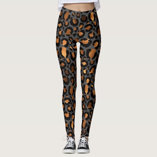 Bronze en zwarte luipaard, cheetah dierlijke afdru leggings (Voorkant)