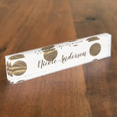 Bronze Faux Shine Polka Dots Modern Trendy Chic Naambordje (Zijkant)