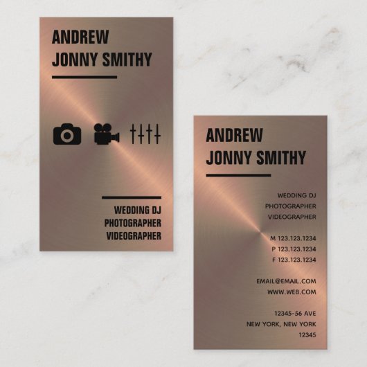 Bronze Faux Wedding DJ, fotograaf, videograaf Visitekaartje (Voorkant / Achterkant)