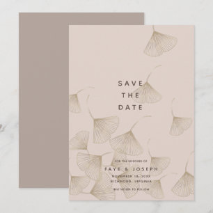 Bronze Ginkgo Leaves Pink Beige Save the Date Kaar Kaart