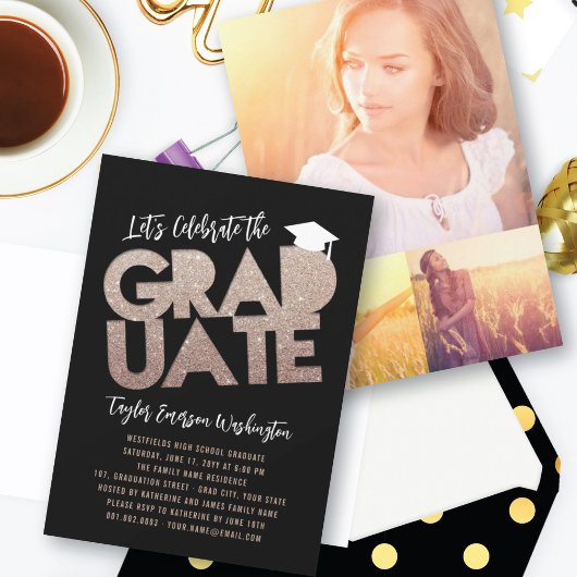 Bronze Glitter Afstuderen Cutout Graduation Party Kaart