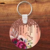Bronze glitter drip koper metallic bloemen naam sleutelhanger (Voorkant)