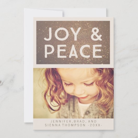 Bronze Glitter Joy & Peace-kerstfoto Flat Feestdagenkaart (Voorkant)