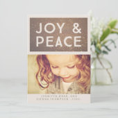 Bronze Glitter Joy & Peace-kerstfoto Flat Feestdagenkaart (Staand voorkant)